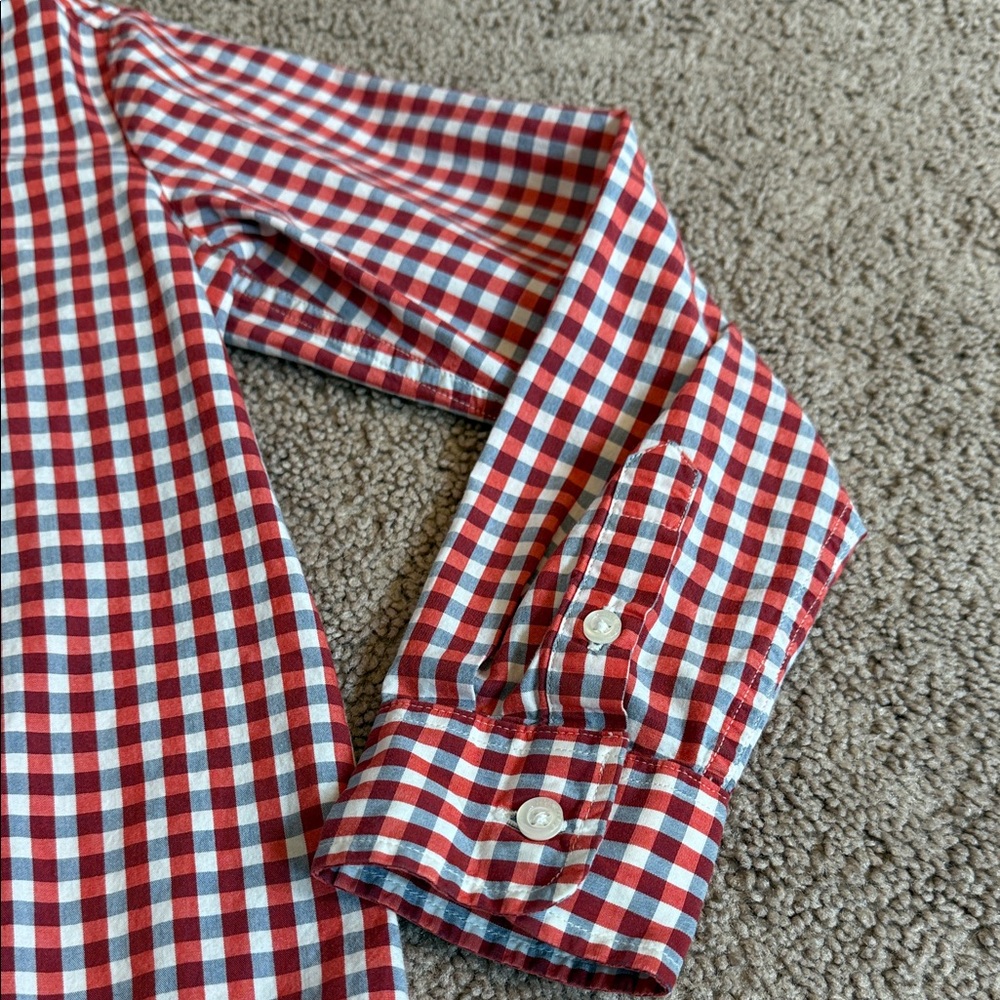 Jacadi Red and White Checkered Gingham Kids Shirt, size 8 - Picture 6 of 7